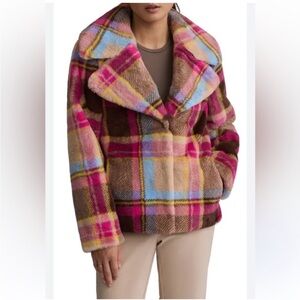 NVLT Multicolor Plaid Vegan Fur Teddy Jacket NWT